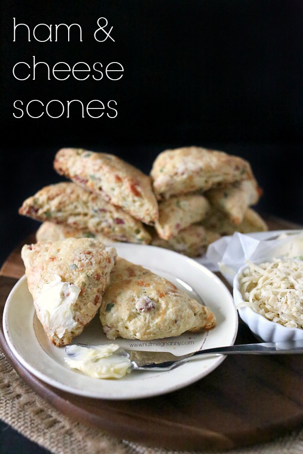 Ham and Cheese Scones by Nutmeg Nanny Ham and Cheese Scones served with butter.