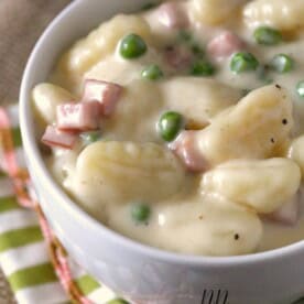 Skillet Cheesy Gnocchi with Peas and Ham by Nutmeg Nanny