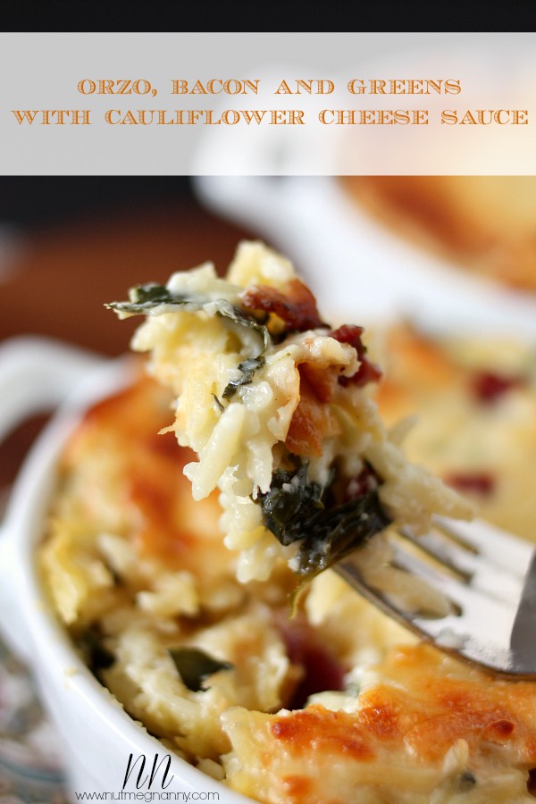Orzo, Bacon and Greens with Cauliflower Cheese Sauce by Nutmeg Nanny Orzo, Bacon and Greens with Cauliflower Cheese Sauce by Nutmeg Nanny
