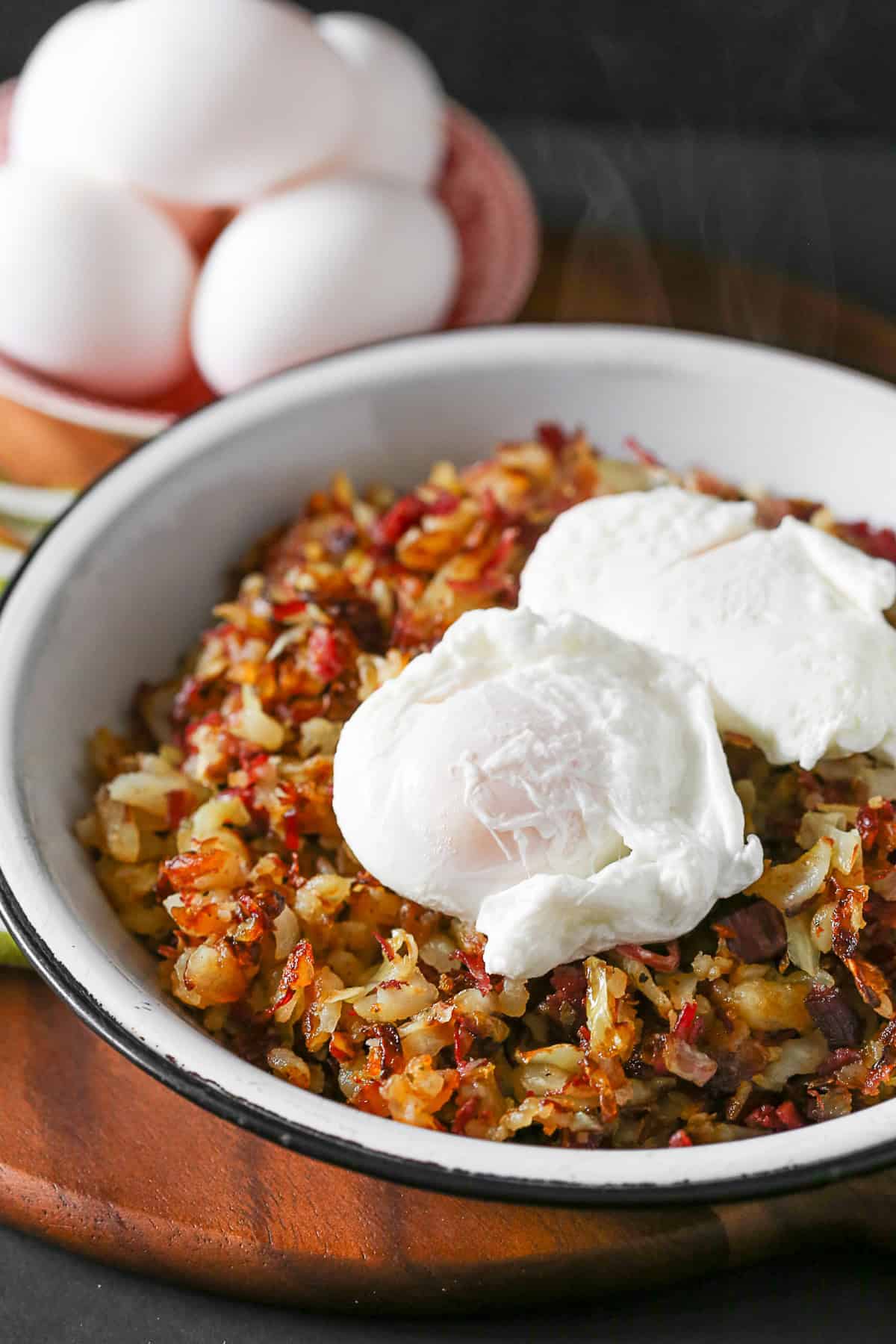 Corned Beef Hash with poached eggs.