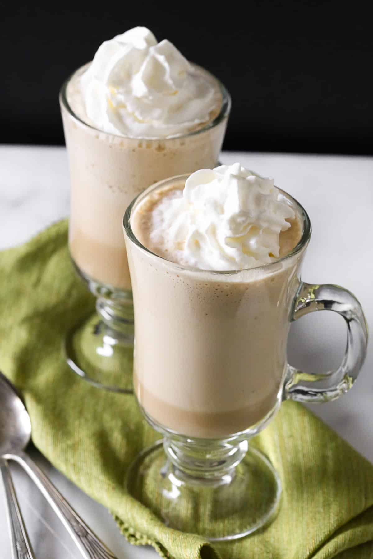 Irish Coffee Frappe in a Irish coffee glass.