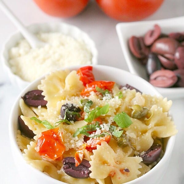 {20 Minute} Kalamata Olive, Tomato and Caper Pasta by Nutmeg Nanny