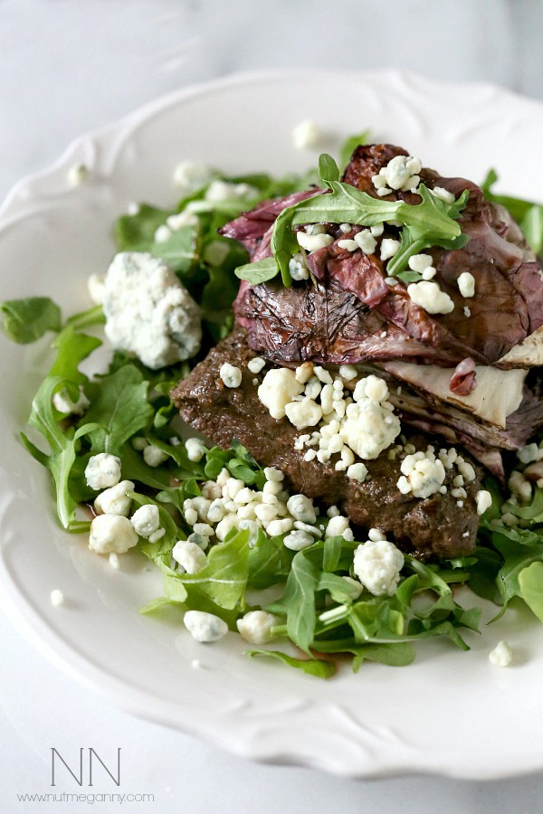 Flat Iron Steak with Balsamic Roasted Radicchio by Nutmeg Nanny