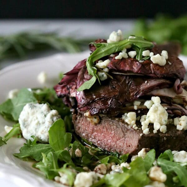 Flat Iron Steak with Balsamic Roasted Radicchio by Nutmeg Nanny
