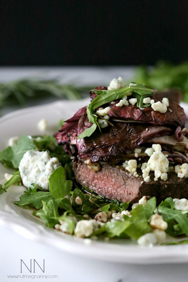 Flat Iron Steak with Balsamic Roasted Radicchio by Nutmeg Nanny