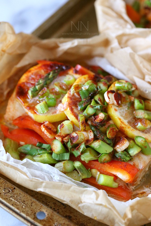 Mahi Mahi En Papillote sprinkled with paprika. 