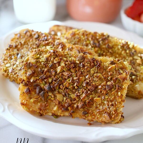 Pistachio Crusted Angel Food Cake French Toast by Nutmeg Nanny