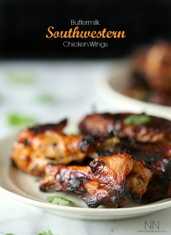 Buttermilk Southwestern Chicken Wings by Nutmeg Nanny These buttermilk Southwestern chicken wings are full of spice and perfect for grilling. If you need a party appetizer this recipe is the perfect addition!