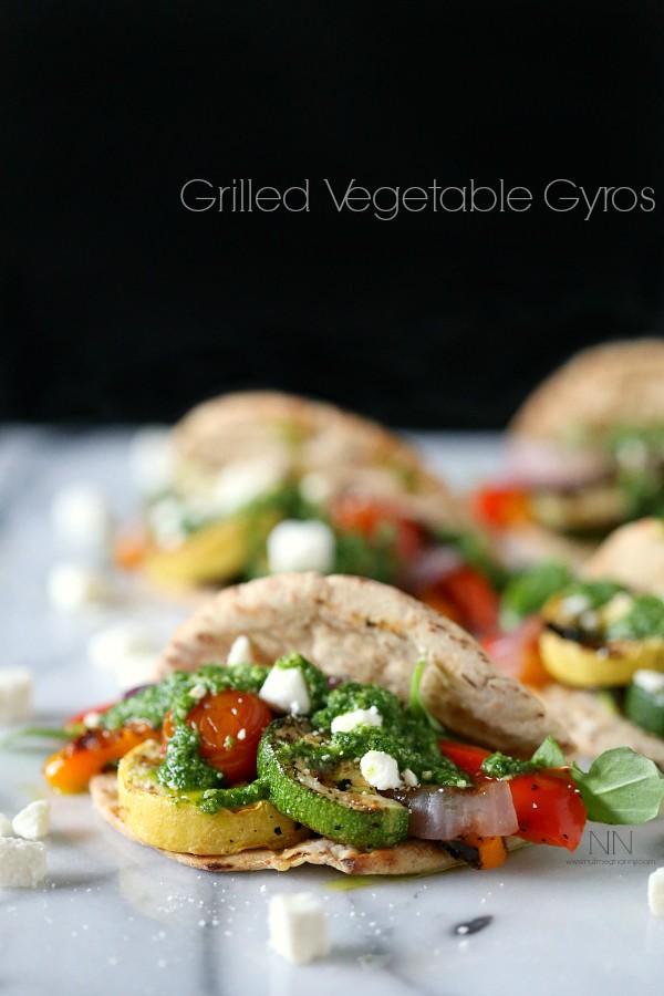 Grilled Vegetable Gyros with Arugula Mint Pesto via Nutmeg Nanny