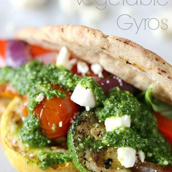 Grilled Vegetable Gyros with Arugula Mint Pesto via Nutmeg Nanny