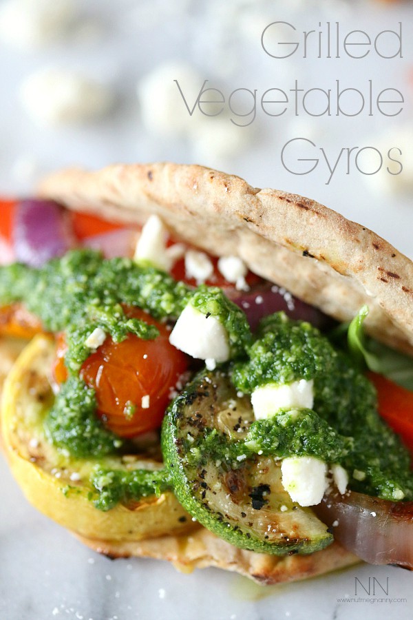 Grilled Vegetable Gyros with Arugula Mint Pesto via Nutmeg Nanny