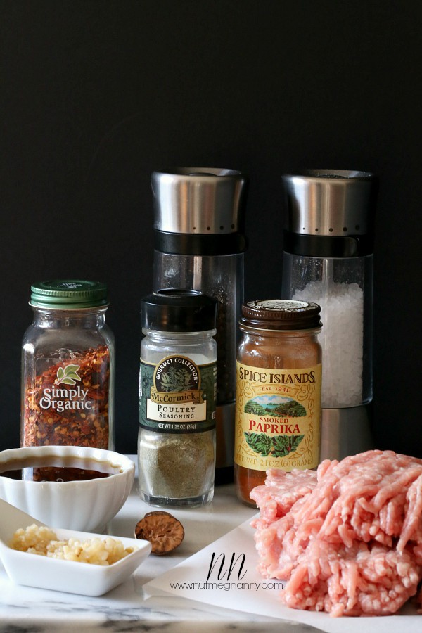 Homemade Breakfast Sausage ingredients on a table. 