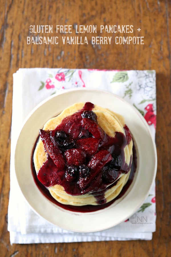 Gluten Free Lemon Pancakes + Balsamic Vanilla Berry Compote by Nutmeg Nanny