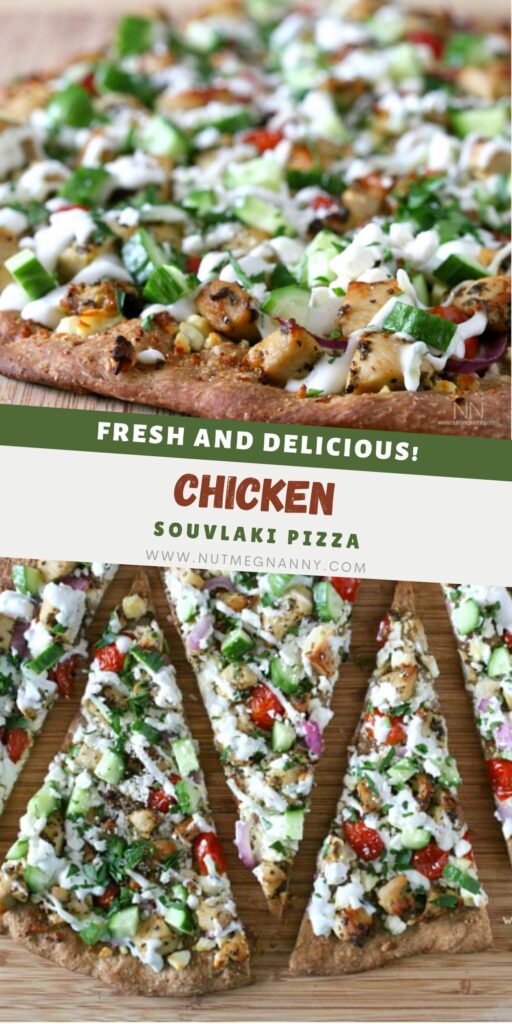 Chicken Souvlaki Pizza pin for Pinterest. 