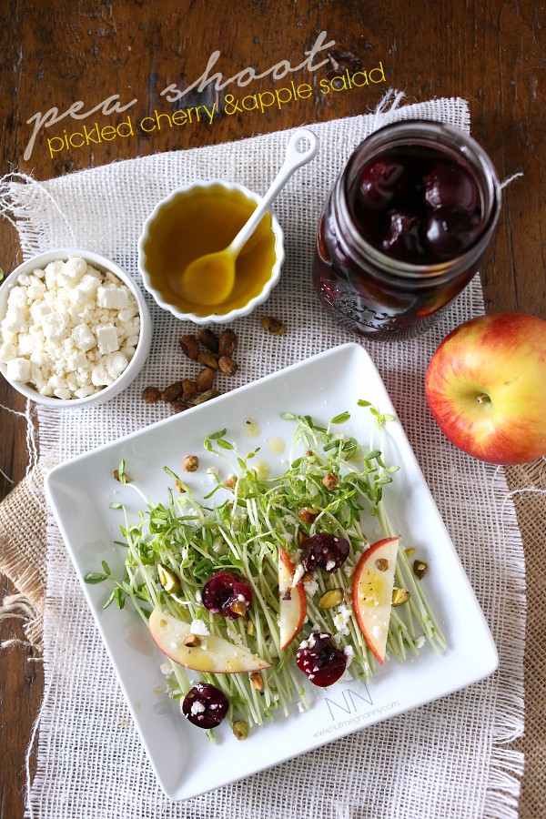Pea Shoot, Pickled Cherry and Apple Salad by Nutmeg Nanny
