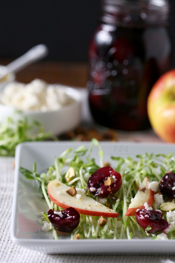 Pea Shoot, Pickled Cherry and Apple Salad by Nutmeg Nanny