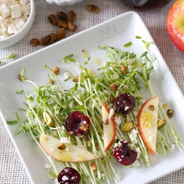 Pea Shoot, Pickled Cherry and Apple Salad by Nutmeg Nanny