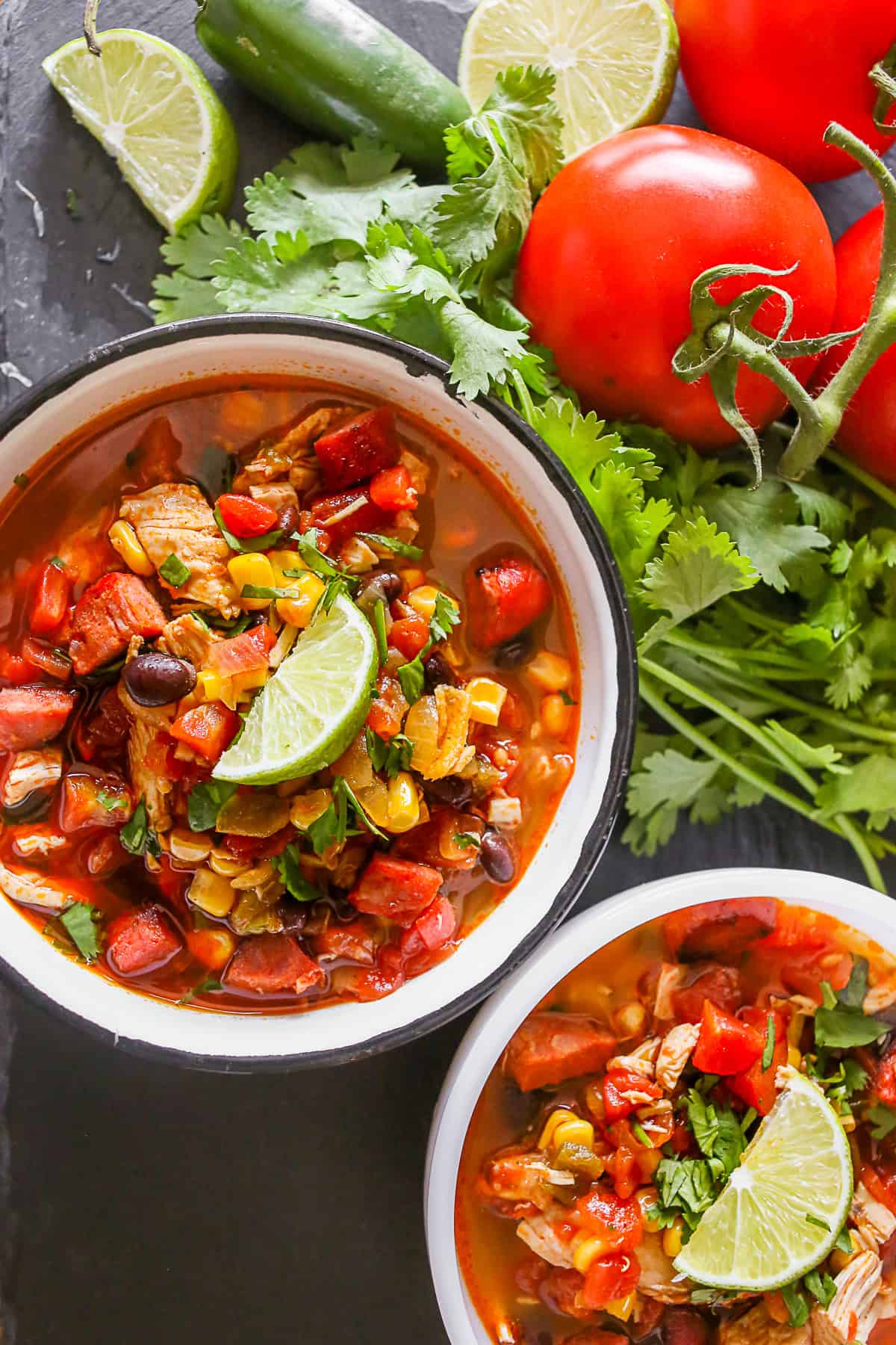 Spicy Chicken Lime Soup served in a white bowl. 