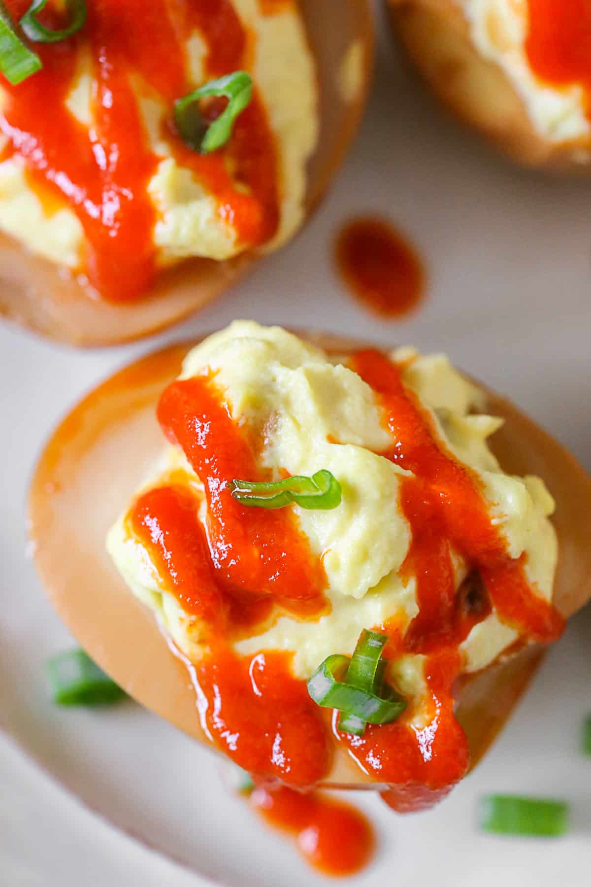 Soy Sauce Deviled Eggs on a small plate. 