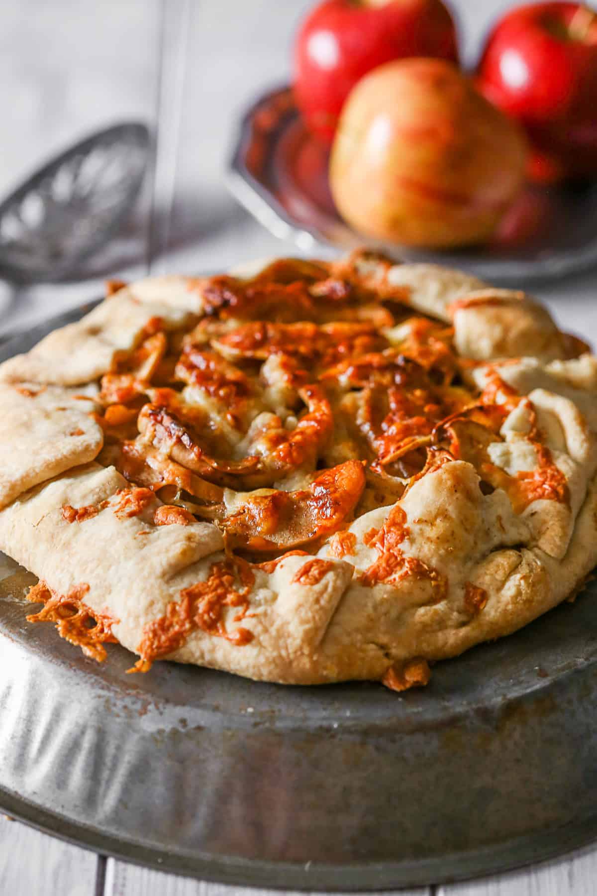 Apple Cheddar Galette sprinkled with extra cheese. 