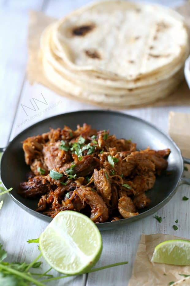 Ginger Beer Pulled Pork Tacos being prepared. 