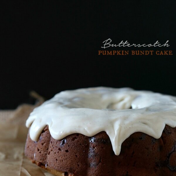 This sweet butterscotch pumpkin bundt cake is packed full of pumpkin and sweet butterscotch morsels. Then I drizzled it with a cream cheese glaze and called it my new favorite cake.