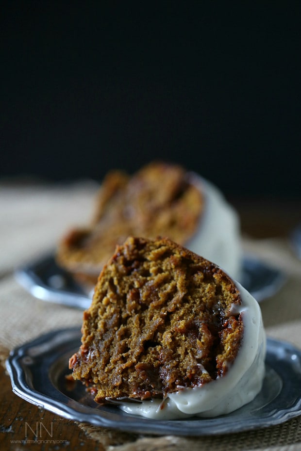 a slice of Butterscotch Pumpkin Bundt Cake. 