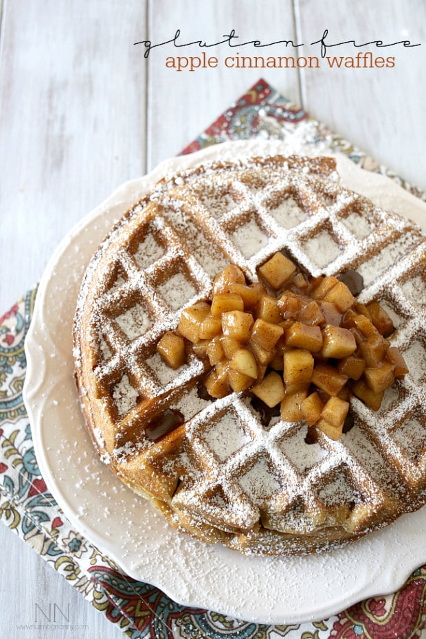 These gluten free apple cinnamon waffles are packed full of warm cinnamon apples and packed into an easy gluten free waffle recipe. This is the perfect way to start the day!