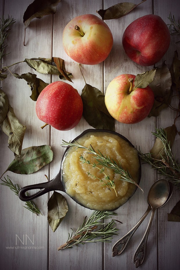 This sweet herbed applesauce is packed full of fresh fall apples, thyme and rosemary. It pairs perfectly with savory dishes and is great for Thanksgiving. This sweet herbed applesauce is packed full of fresh fall apples, thyme and rosemary. It pairs perfectly with savory dishes and is great for Thanksgiving.