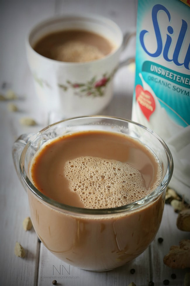 This dairy free, vegan soy chai tea latte is packed full of ginger, cardamom and black tea flavor. Why spend money at the store when you can make it at home?