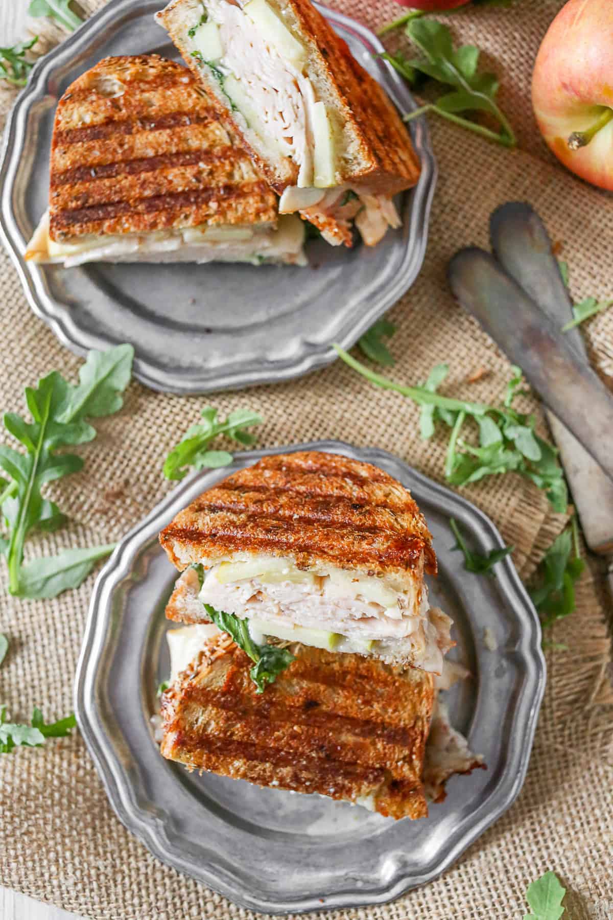 Turkey Apple Brie Panini on a a plate.