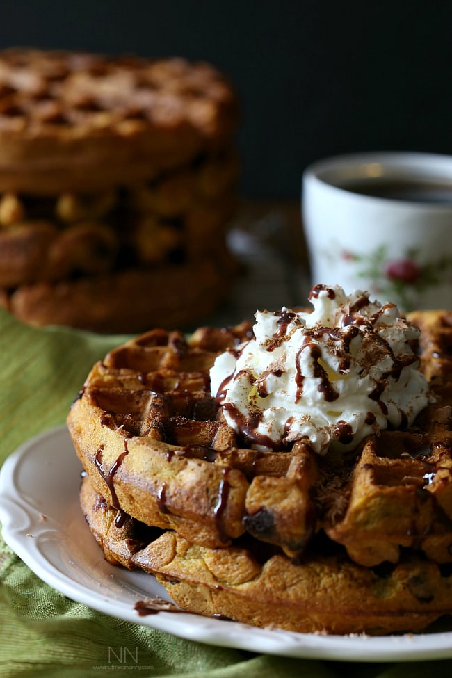 Pumpkin Waffles on a white plate. 