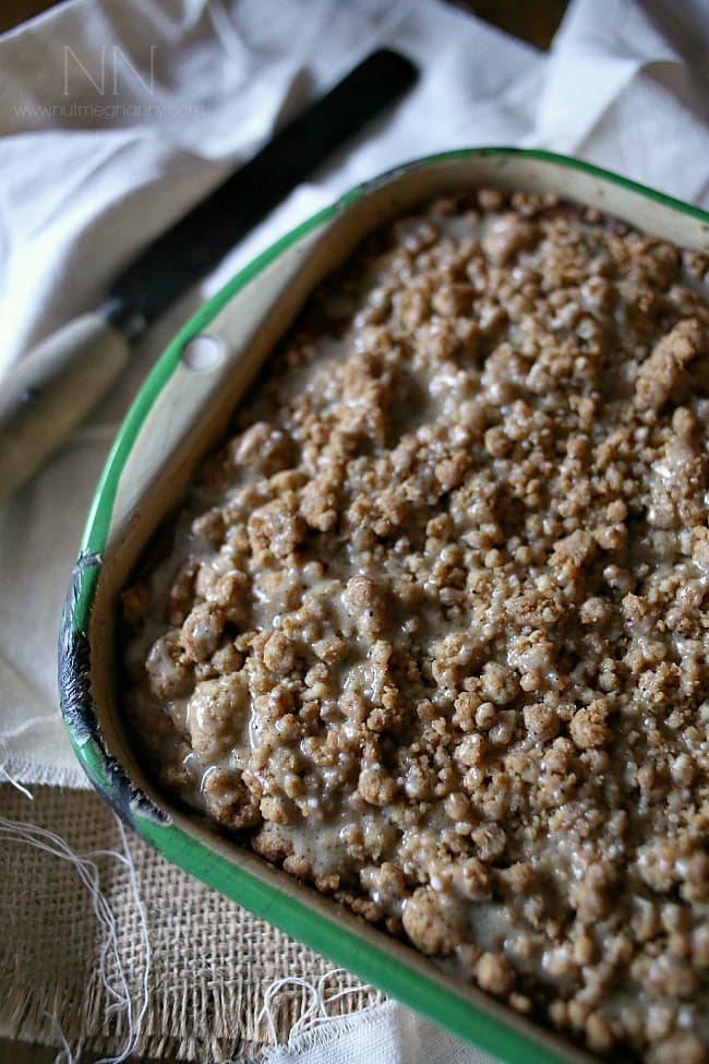 Pumpkin Spice Latte Coffee Cake in a baking dish. 