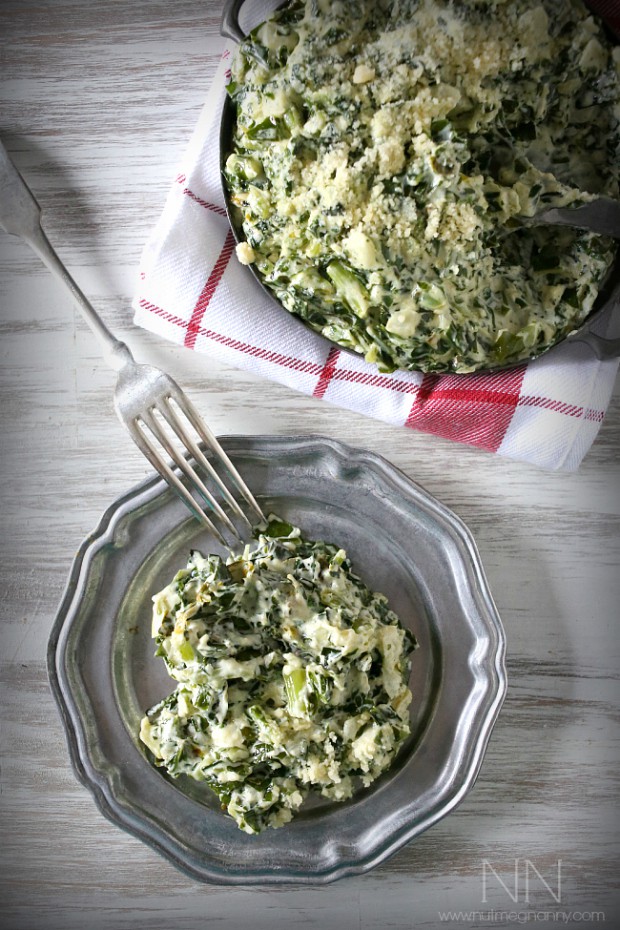 creamed kale on a small plate.