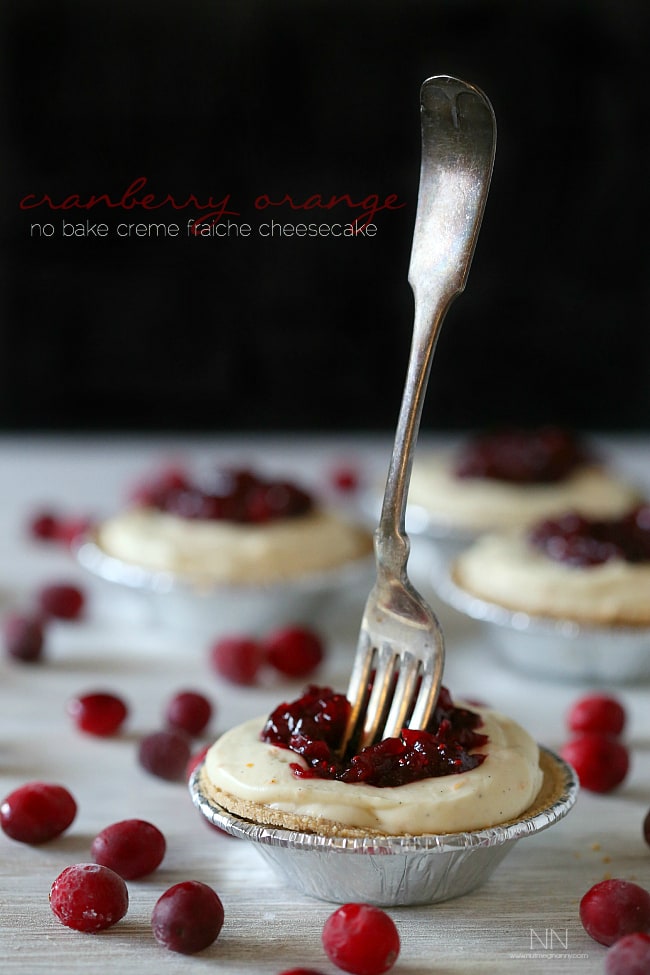 This cranberry orange no bake creme fraiche cheesecake is the perfect addition to your holiday menu. Full of flavor and best of all, no bake! This cranberry orange no bake creme fraiche cheesecake is the perfect addition to your holiday menu. Full of flavor and best of all, no bake!