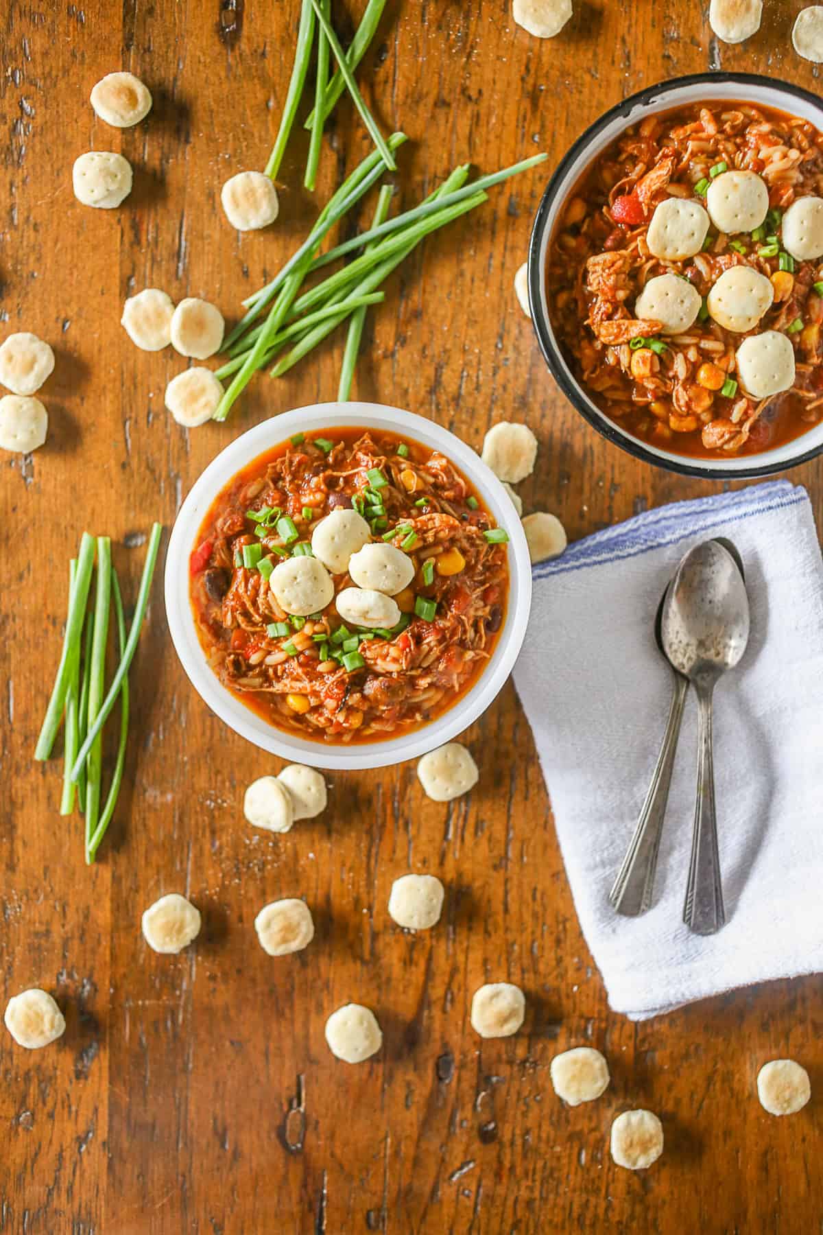 This simple turkey wild rice chili is the perfect way to use up all that leftover Thanksgiving turkey. Full of spicy flavor and perfect when topped with crackers.