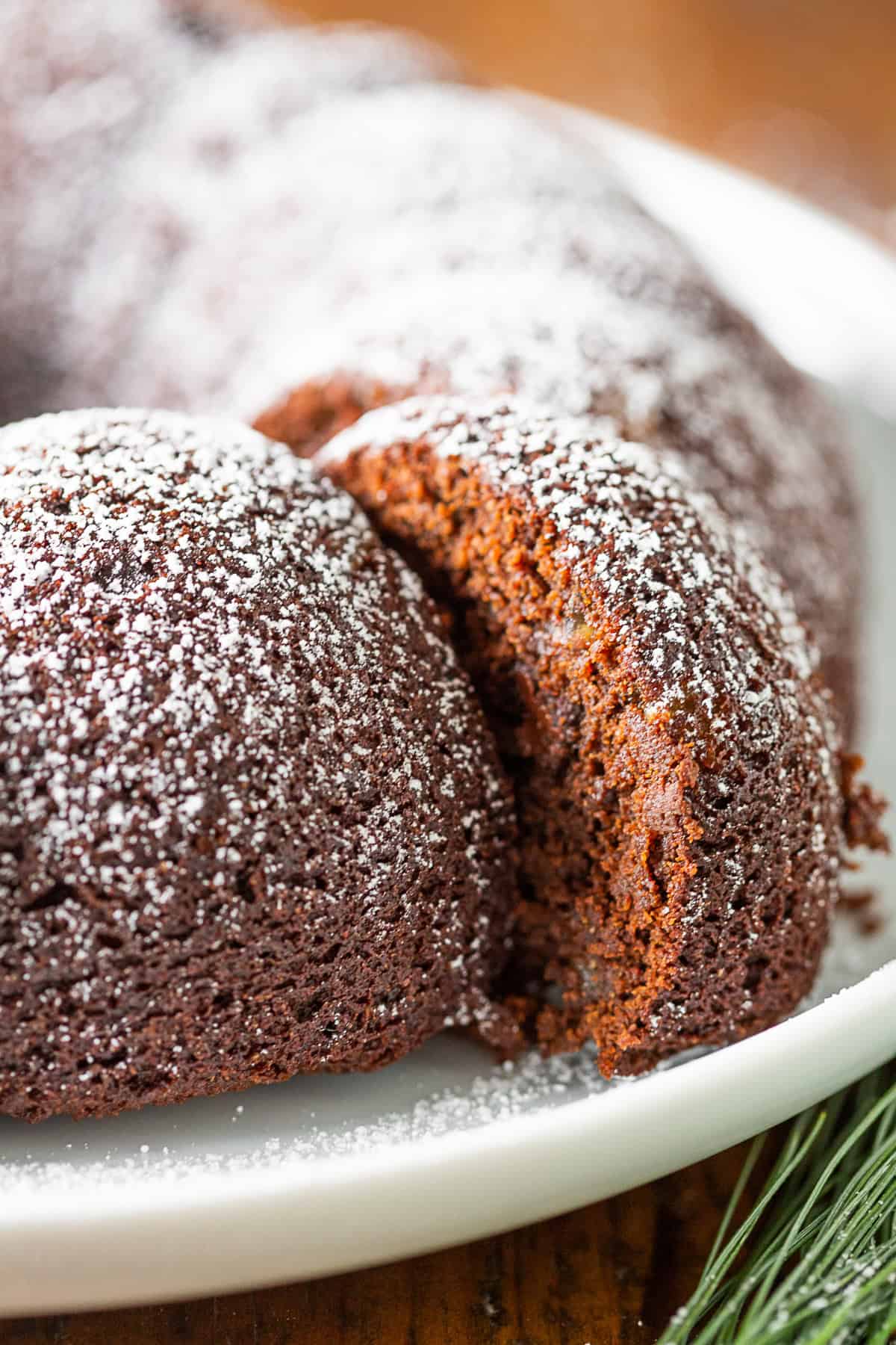 A slice of Chocolate Orange Gingerbread Cake. 
