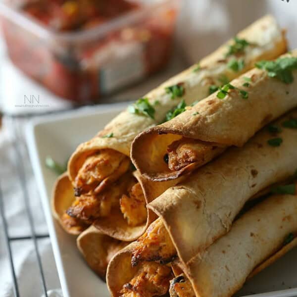 These creamy chicken taquitos are packed full of cream cheese, rotisserie chicken, salsa and lots of shredded pepper jack cheese.