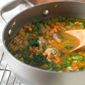 This small batch Italian wedding soup is perfect for small families and singles. No more making enough soup to feed an Army. This simple soup is easy to make and perfect for 2.