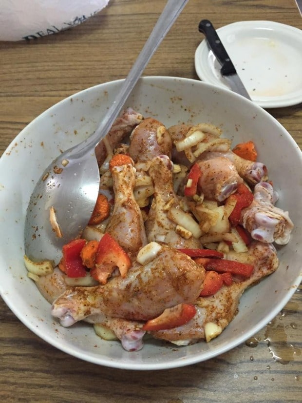 Grenadian Chicken Stew uncooked in a bowl. 