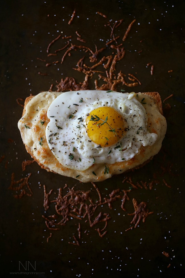Croque Madame on a sheet pan. 