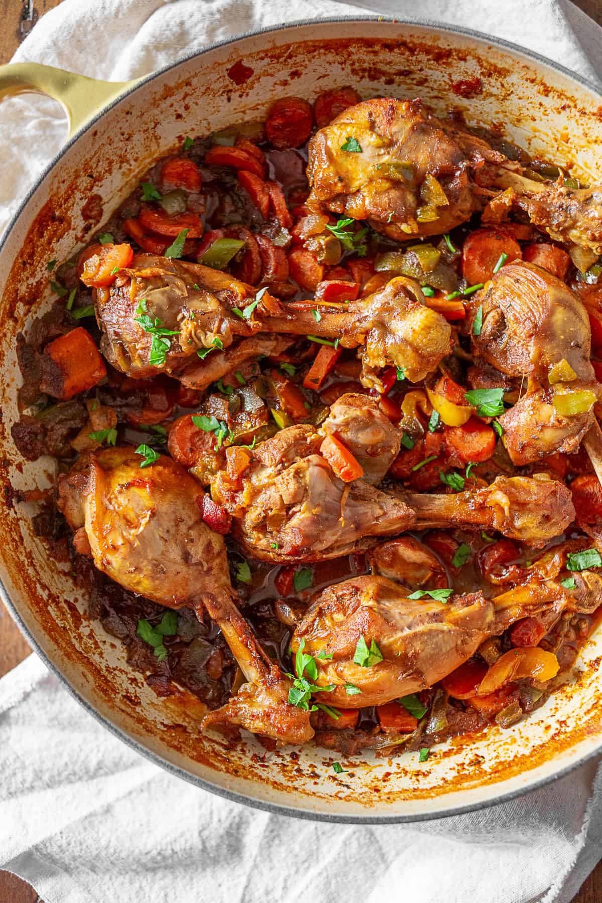 Grenadian Chicken Stew in a large round dish. 