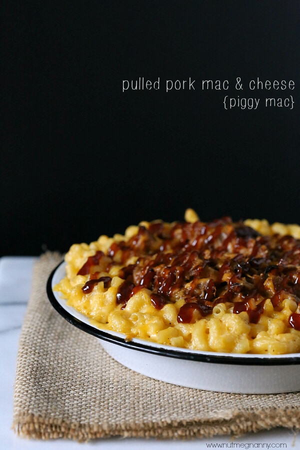 This pulled pork mac and cheese is packed full of sharp cheddar cheese and lots of slow cooker pulled pork. For added flavored I drizzled the top with even more BBQ sauce. This pulled pork mac and cheese is packed full of sharp cheddar cheese and lots of slow cooker pulled pork. For added flavored I drizzled the top with even more BBQ sauce.