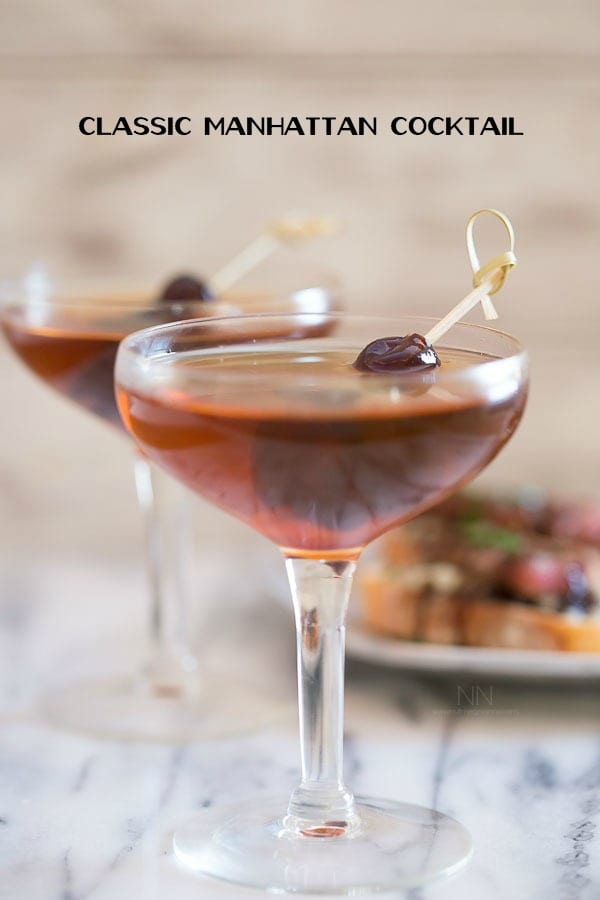 Manhattan Cocktail in 2 coupe glasses. 