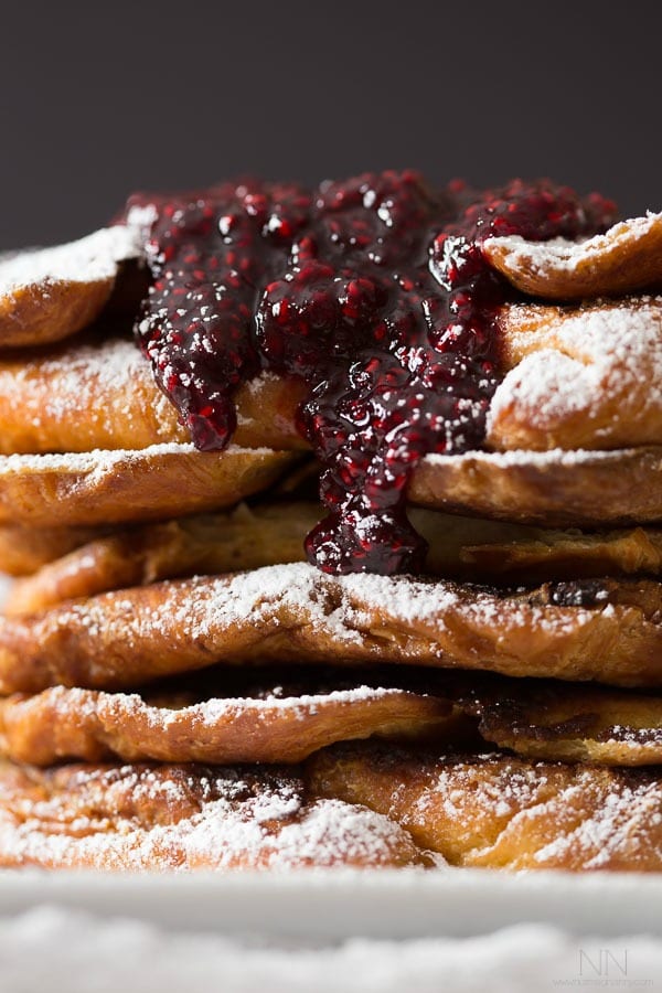 stack of croissant french toast. 