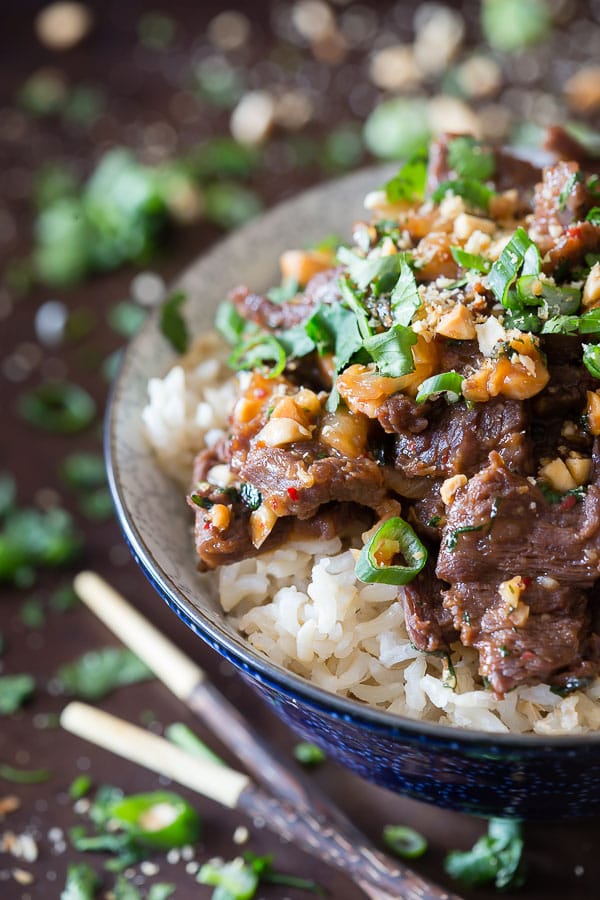 Spicy Beef with Peanuts in a bowl.
