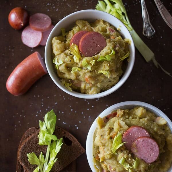 This Dutch split pea soup is perfect for cold winter nights. It's packed full of meat and made in just over an hour.