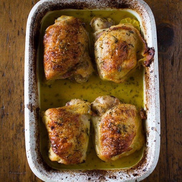 These crispy citrus herb roasted chicken thighs are baked up with lots of fresh herbs and 3 kinds of delicious citrus. Super simple to make and bakes in just 60 minutes!
