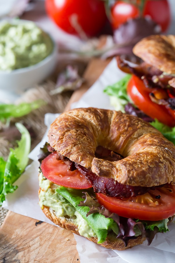 Avocado Egg Salad BLT on a croissant. 