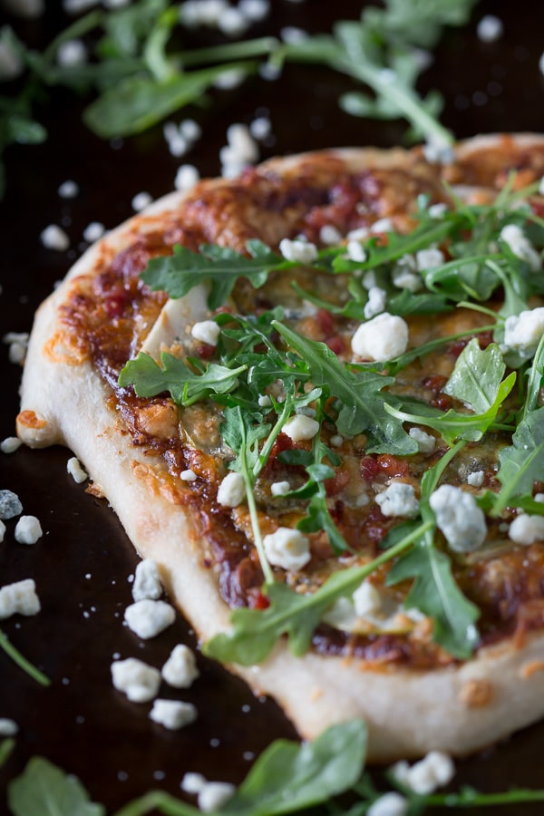 Close up of apple butter pizza.